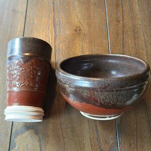 Studio Pottery Bowl & Tumbler Cup - Marked